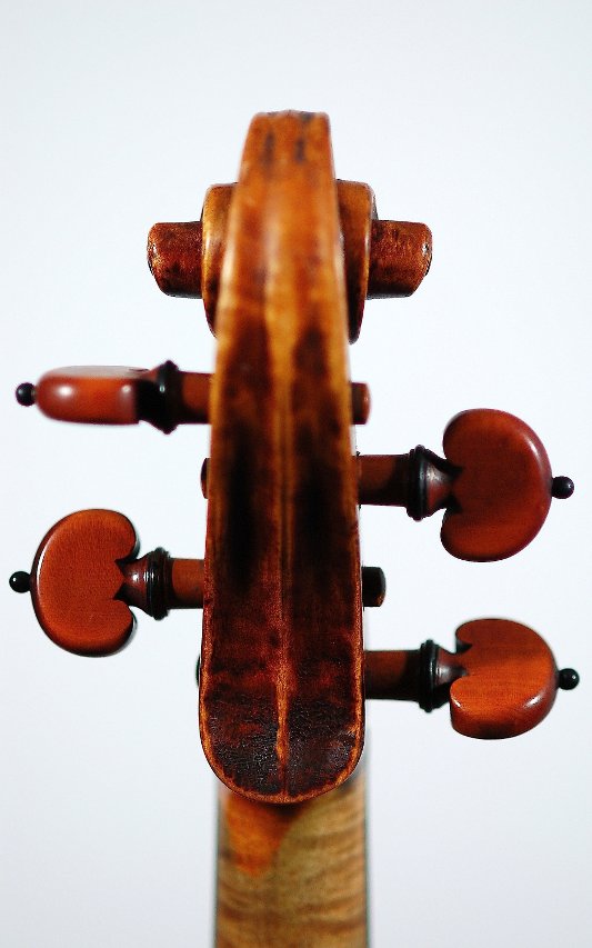 Full Page 1779 J.B. Guadagnini Violin Back View of Scroll