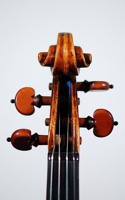 Full Page 1779 J.B. Guadagnini Violin Front View of Scroll